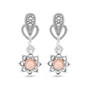 Sterling Silver 925 Earring Embedded With Natural Pink Shell And Marcasite Stones