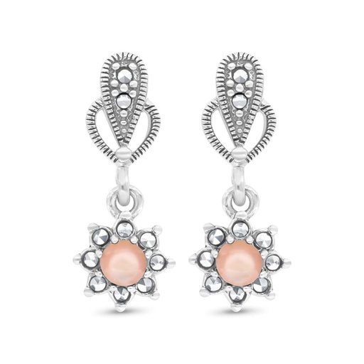 [EAR04MAR00PNKA469] Sterling Silver 925 Earring Embedded With Natural Pink Shell And Marcasite Stones