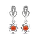 Sterling Silver 925 Earring Embedded With Natural Aqiq And Marcasite Stones