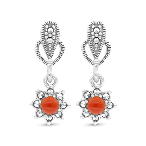 [EAR04MAR00RAGA469] Sterling Silver 925 Earring Embedded With Natural Aqiq And Marcasite Stones