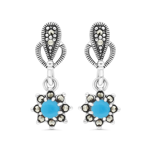 [EAR04MAR00TRQA469] Sterling Silver 925 Earring Embedded With Natural Processed Turquoise And Marcasite Stones
