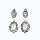 Sterling Silver 925 Earring Embedded With Natural White Shell And Marcasite Stones