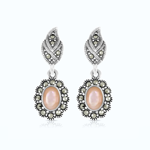 [EAR04MAR00PNKA470] Sterling Silver 925 Earring Embedded With Natural Pink Shell And Marcasite Stones
