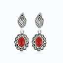 Sterling Silver 925 Earring Embedded With Natural Aqiq And Marcasite Stones