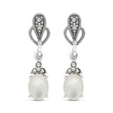 Sterling Silver 925 Earring Embedded With Natural White Shell And Marcasite Stones