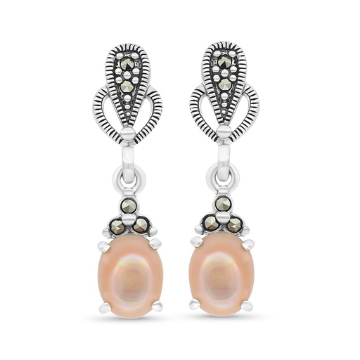 [EAR04MAR00PNKA285] Sterling Silver 925 Earring Embedded With Natural Pink Shell And Marcasite Stones