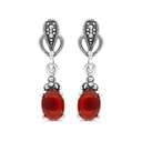 Sterling Silver 925 Earring Embedded With Natural Aqiq And Marcasite Stones