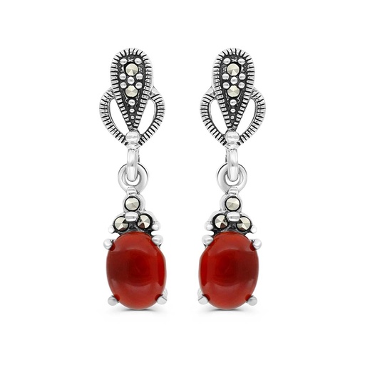 [EAR04MAR00RAGA285] Sterling Silver 925 Earring Embedded With Natural Aqiq And Marcasite Stones
