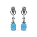 Sterling Silver 925 Earring Embedded With Natural Processed Turquoise And Marcasite Stones