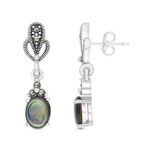 [EAR04MAR00ABAA285] Sterling Silver 925 Earring Embedded With Natural Blue Shell And Marcasite Stones