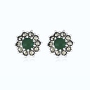 Sterling Silver 925 Earring Embedded With Natural Green Agate And Marcasite Stones