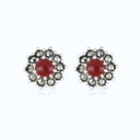 Sterling Silver 925 Earring Embedded With Natural Aqiq And Marcasite Stones