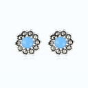 Sterling Silver 925 Earring Embedded With Natural Processed Turquoise And Marcasite Stones