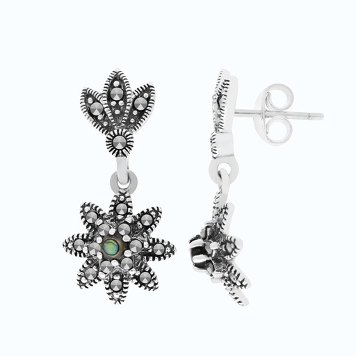 [EAR04MAR00ABAA472] Sterling Silver 925 Earring Embedded With Natural Blue Shell And Marcasite Stones