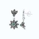 Sterling Silver 925 Earring Embedded With Natural Green Agate And Marcasite Stones