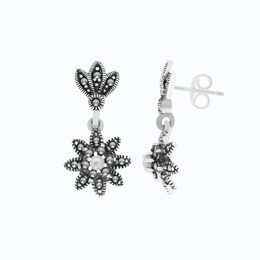 [EAR04MAR00MOPA472] Sterling Silver 925 Earring Embedded With Natural White Shell And Marcasite Stones