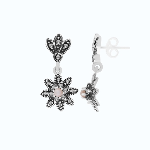 [EAR04MAR00PNKA472] Sterling Silver 925 Earring Embedded With Natural Pink Shell And Marcasite Stones
