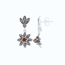 Sterling Silver 925 Earring Embedded With Natural Aqiq And Marcasite Stones