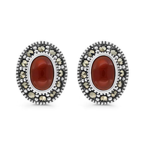 [EAR04MAR00RAGA290] Sterling Silver 925 Earring Embedded With Natural Aqiq And Marcasite Stones