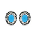 Sterling Silver 925 Earring Embedded With Natural Processed Turquoise And Marcasite Stones