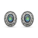 Sterling Silver 925 Earring Embedded With Natural Blue Shell And Marcasite Stones