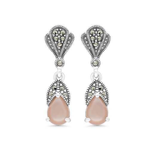 [EAR04MAR00PNKA287] Sterling Silver 925 Earring Embedded With Natural Pink Shell And Marcasite Stones
