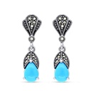 Sterling Silver 925 Earring Embedded With Natural Processed Turquoise And Marcasite Stones