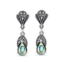 Sterling Silver 925 Earring Embedded With Natural Blue Shell And Marcasite Stones