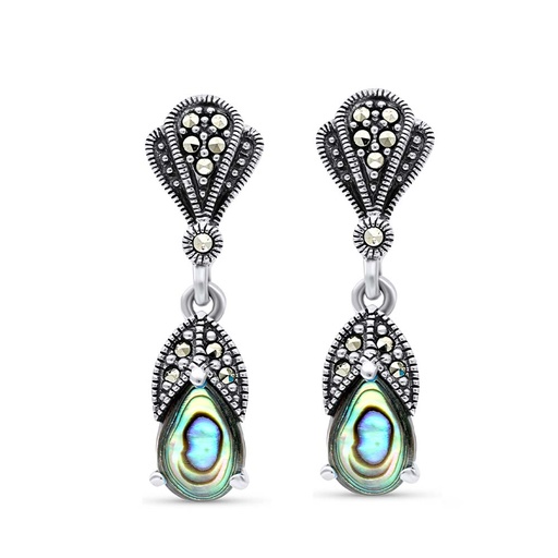 [EAR04MAR00ABAA287] Sterling Silver 925 Earring Embedded With Natural Blue Shell And Marcasite Stones
