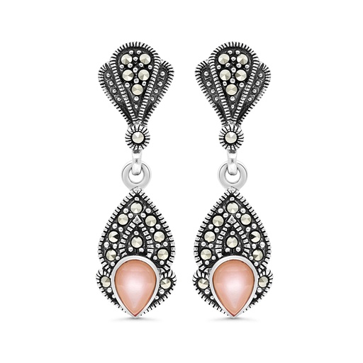 [EAR04MAR00PNKA289] Sterling Silver 925 Earring Embedded With Natural Pink Shell And Marcasite Stones