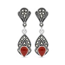 Sterling Silver 925 Earring Embedded With Natural Aqiq And Marcasite Stones