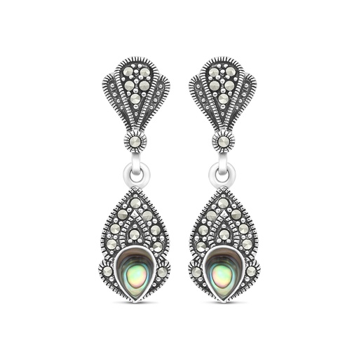 [EAR04MAR00ABAA289] Sterling Silver 925 Earring Embedded With Natural Blue Shell And Marcasite Stones