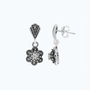 Sterling Silver 925 Earring Embedded With Natural White Shell And Marcasite Stones