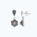 Sterling Silver 925 Earring Embedded With Natural Pink Shell And Marcasite Stones