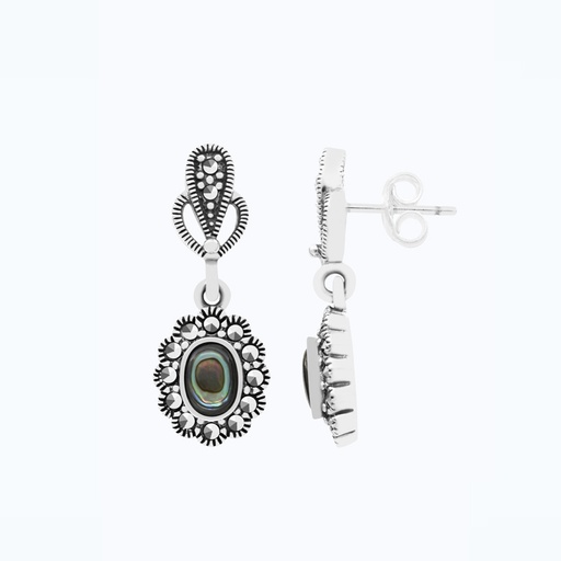 [EAR04MAR00ABAA474] Sterling Silver 925 Earring Embedded With Natural Blue Shell And Marcasite Stones