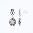 Sterling Silver 925 Earring Embedded With Natural White Shell And Marcasite Stones