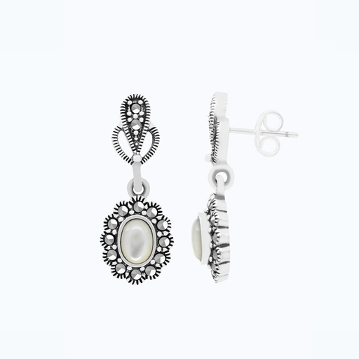 [EAR04MAR00MOPA474] Sterling Silver 925 Earring Embedded With Natural White Shell And Marcasite Stones
