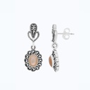 Sterling Silver 925 Earring Embedded With Natural Pink Shell And Marcasite Stones