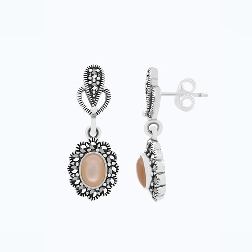 [EAR04MAR00PNKA474] Sterling Silver 925 Earring Embedded With Natural Pink Shell And Marcasite Stones