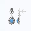 Sterling Silver 925 Earring Embedded With Natural Processed Turquoise And Marcasite Stones