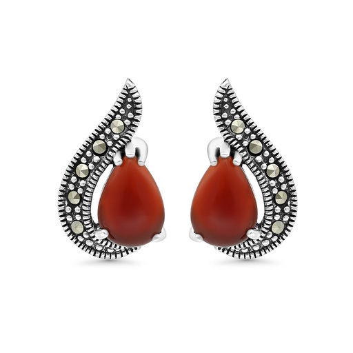 [EAR04MAR00RAGA291] Sterling Silver 925 Earring Embedded With Natural Aqiq And Marcasite Stones