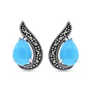 Sterling Silver 925 Earring Embedded With Natural Processed Turquoise And Marcasite Stones