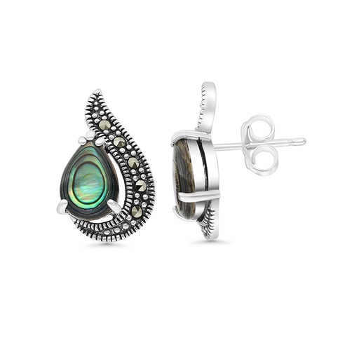 [EAR04MAR00ABAA291] Sterling Silver 925 Earring Embedded With Natural Blue Shell And Marcasite Stones