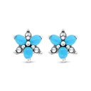 Sterling Silver 925 Earring Embedded With Natural Processed Turquoise And Marcasite Stones