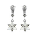 Sterling Silver 925 Earring Embedded With Natural White Shell And Marcasite Stones
