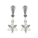 Sterling Silver 925 Earring Embedded With Natural White Shell And Marcasite Stones