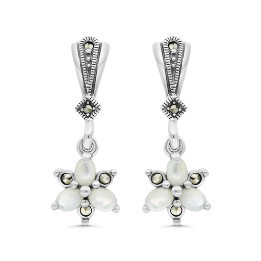 [EAR04MAR00MOPA292] Sterling Silver 925 Earring Embedded With Natural White Shell And Marcasite Stones