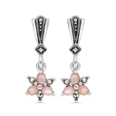 Sterling Silver 925 Earring Embedded With Natural Pink Shell And Marcasite Stones