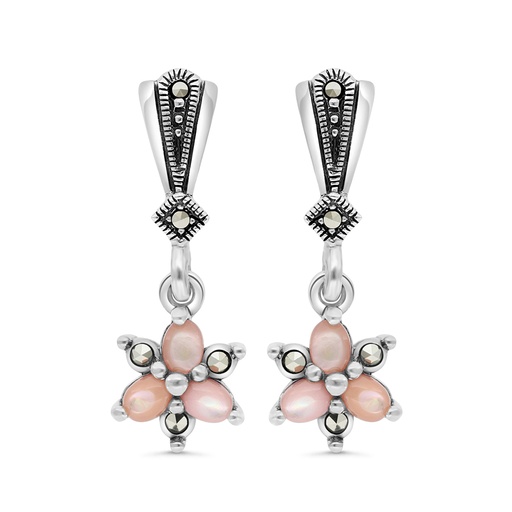 [EAR04MAR00PNKA292] Sterling Silver 925 Earring Embedded With Natural Pink Shell And Marcasite Stones