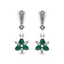 Sterling Silver 925 Earring Embedded With Natural Green Agate And Marcasite Stones